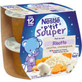 Nestlé NESTLE P'tit souper - Plat du soir - Pots bébés - Risotto, carottes, champignons - Dès 12 mois - 2x200g