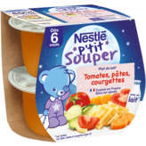 Nestlé NESTLE P'tit Souper - Plat du soir - Tomates, Pâtes, Courgettes - Avec du lait - Dès 6 mois - 2x200g